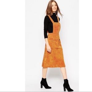 ASOS midi skirt suede pinafore bodice suede 14